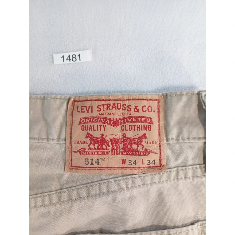 Levis 514 Slim Straight Khaki Pants Mens 34x34 Beige Casual Chino (P)